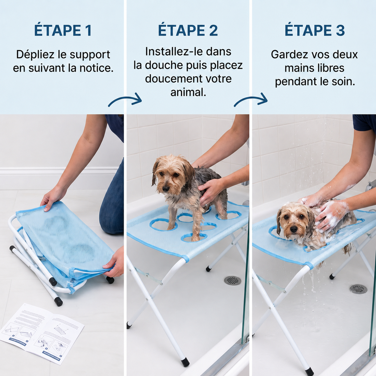 Installation et utilisation de l’aide au bain Fitzano en trois étapes